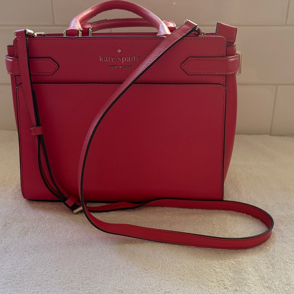 Kate Spade New York Staci Satchel Crossbody Bag Medium Size - Ruby Pink Leather - Picture 1 of 15